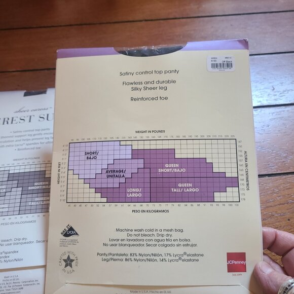 VTG. NEW JCPenney Pantyhose Sheer Carress Control Top Size Short Off Black Sheer - Picture 10 of 11